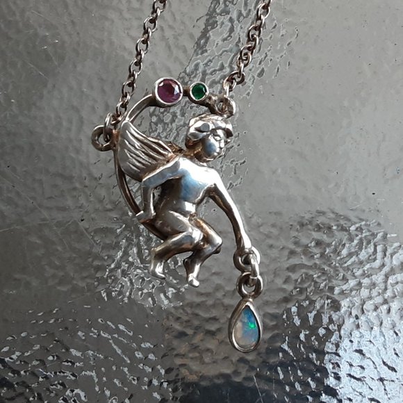 Vintage Art Nouveau Angel 925 necklace - Picture 1 of 5